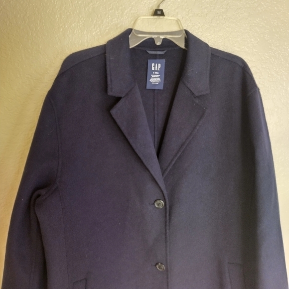 GAP cocoon recycled wool blend oversized coat sz L tall navy - Picture 6 of 10